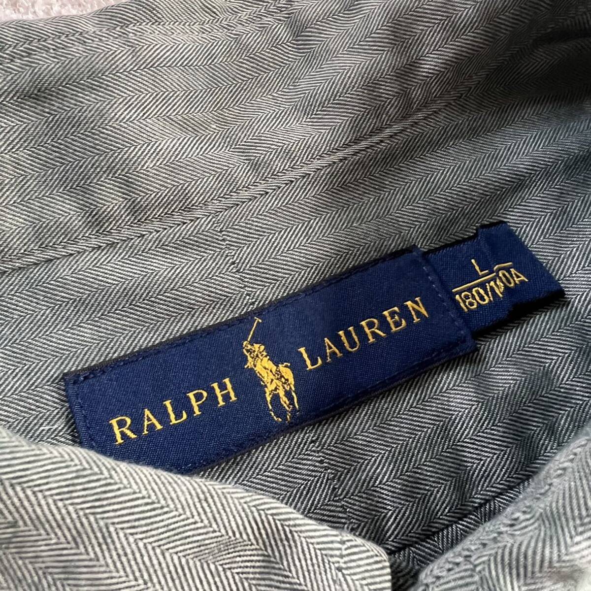 Ralph Lauren ラルフローレン 長袖 シャツ L グリーン ヘリンボーン ポニー刺繍 ボタンダウン 大きいサイズ_画像4