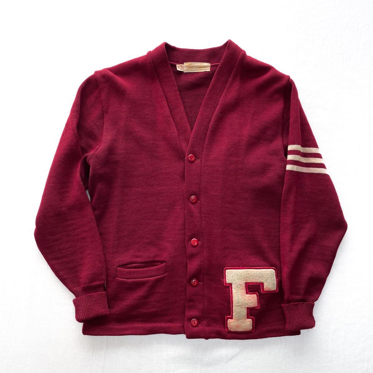 60s US б/у одежда Сан-Франциско письмо do кардиган 40 wine red Vintage 30s 40s 50s America б/у одежда American Casual 
