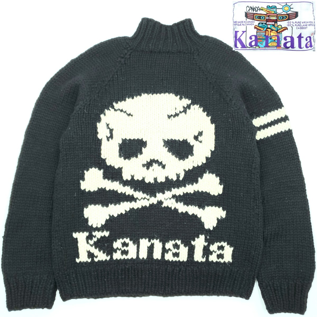 スカル柄 Kanata XL位カナダ製カウチンセーター黒ブラック最高級 スカル柄 Kanata XL位カナダ製カウチンセーター黒ブラック最高級