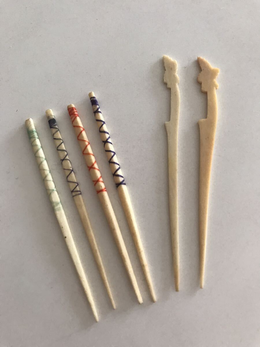 極上 つま楊枝入れ 天然素材 アンティーク 和彫 置物 飾り物 古美術品 送料無料 飾り楊枝 つまようじ 爪楊枝 6本 コレクション