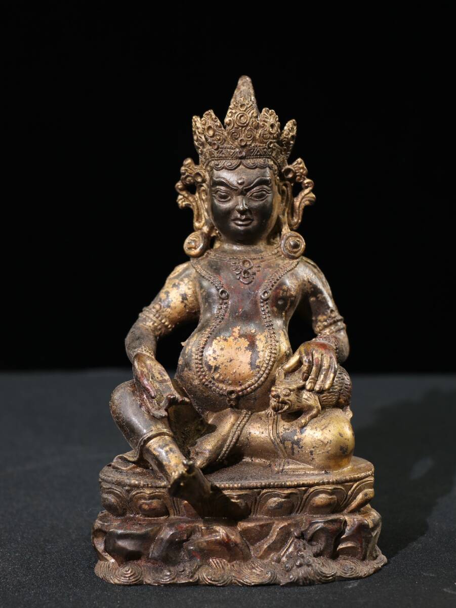 旧蔵 清 純銅泥金 朱砂老仏像【黄財神】仏像 古銅 銅製品 銅器 極細工 稀少珍品 古美術 古美味 L1014 仏像