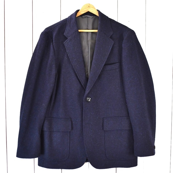 4TJ015】美品 エディーバウアー Eddie Bauer 2つボタン シングル ハリスツイード ジャケット L ダークネイビー 袖口1つ釦 秋冬対応 01-9359