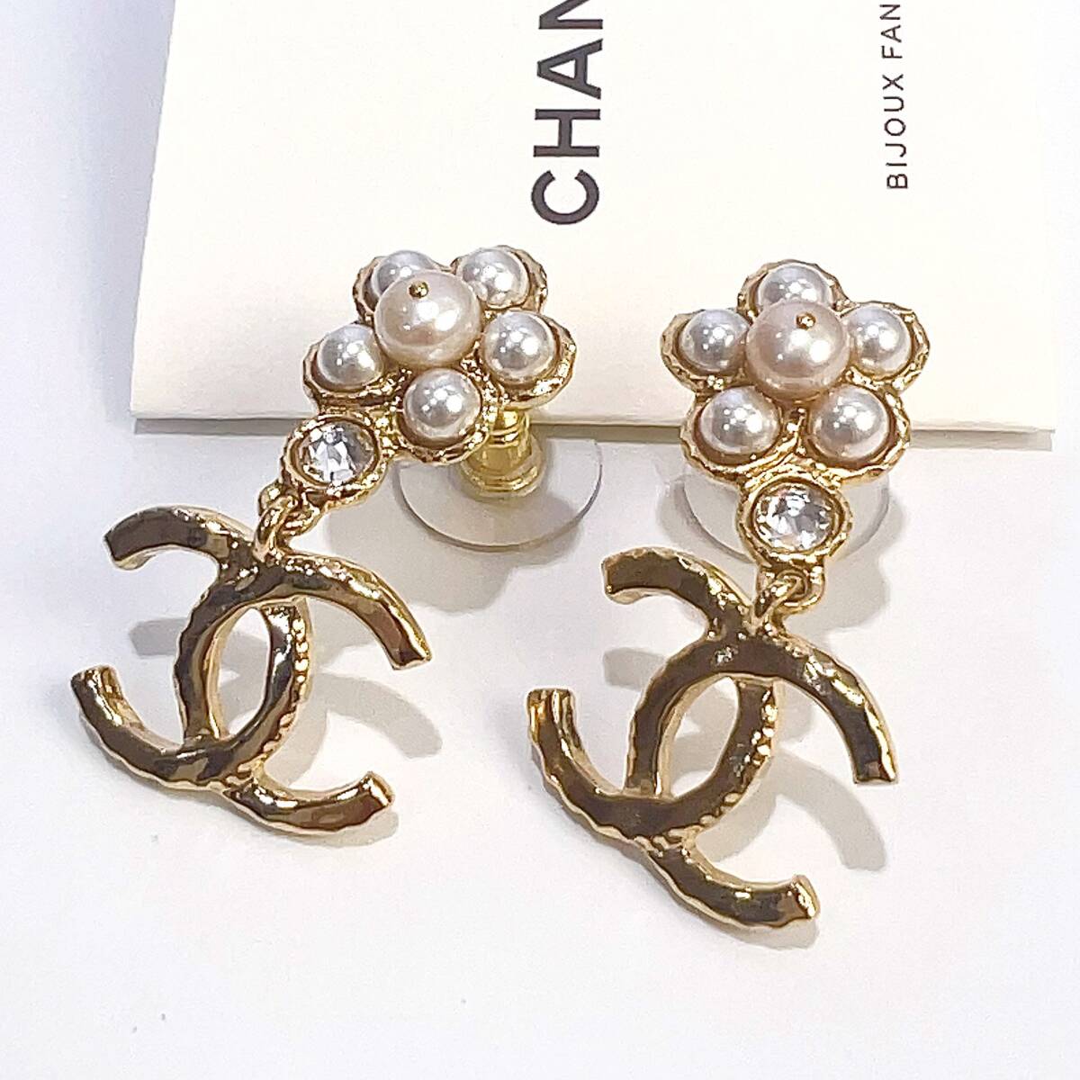 CHANEL シャネル ココマーク フェイクパール ラインストーン ピアス A24 GP 箱 レディース アクセサリー キャッチ?スタッド ピアス 美品
