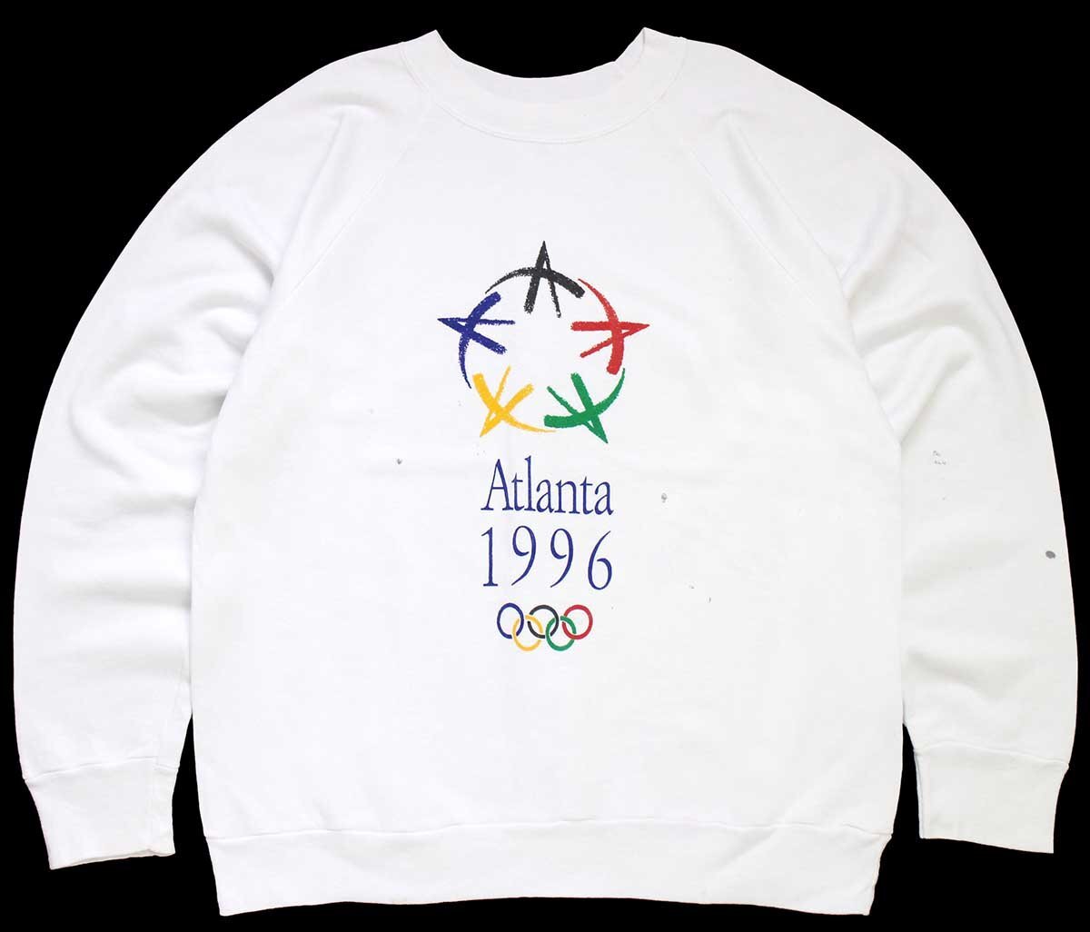 ★90s USA製 Atlanta 1996 Olympicオリンピック スウェット ペンキ飛び 白 XL★SSW03 オールド スポーツ ラグラン オーバーサイズ