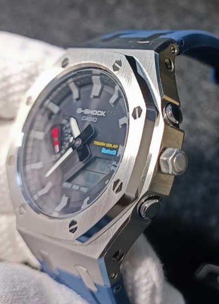  серебряный синий GA2100 GA2110 GAB2100 GA-2100 Casio -k нержавеющая сталь metal частота custom металл кейс GSHOCK G амортизаторы G-SHOCKji- амортизаторы 