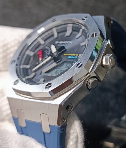  серебряный синий GA2100 GA2110 GAB2100 GA-2100 Casio -k нержавеющая сталь metal частота custom металл кейс GSHOCK G амортизаторы G-SHOCKji- амортизаторы 