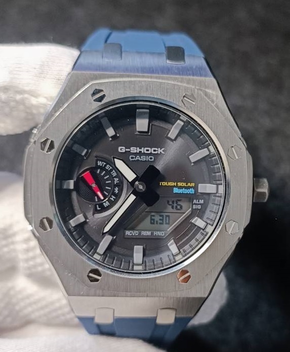  серебряный синий GA2100 GA2110 GAB2100 GA-2100 Casio -k нержавеющая сталь metal частота custom металл кейс GSHOCK G амортизаторы G-SHOCKji- амортизаторы 
