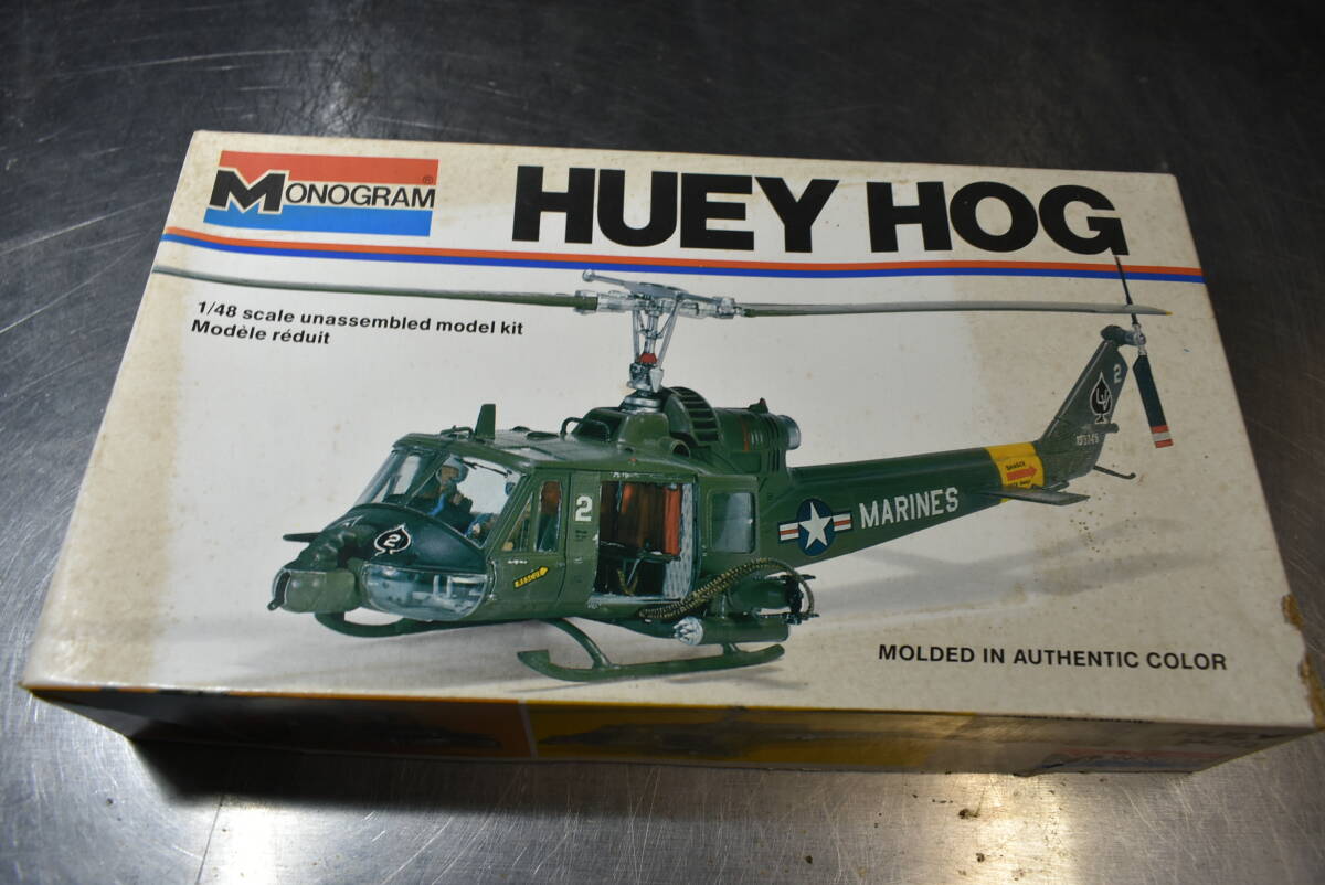 Qp423 распроданный Vtg Rare 1977 год производства Monogram 1:48 Huey Hog монограмма hyu-i ho g вертолет редкостный не собран *60