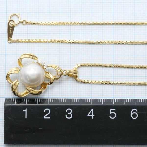 K18YG necklace south . pearl diamond 0.09 card judgement document gross weight approximately 12.5g approximately 40cm used beautiful goods free shipping *0338