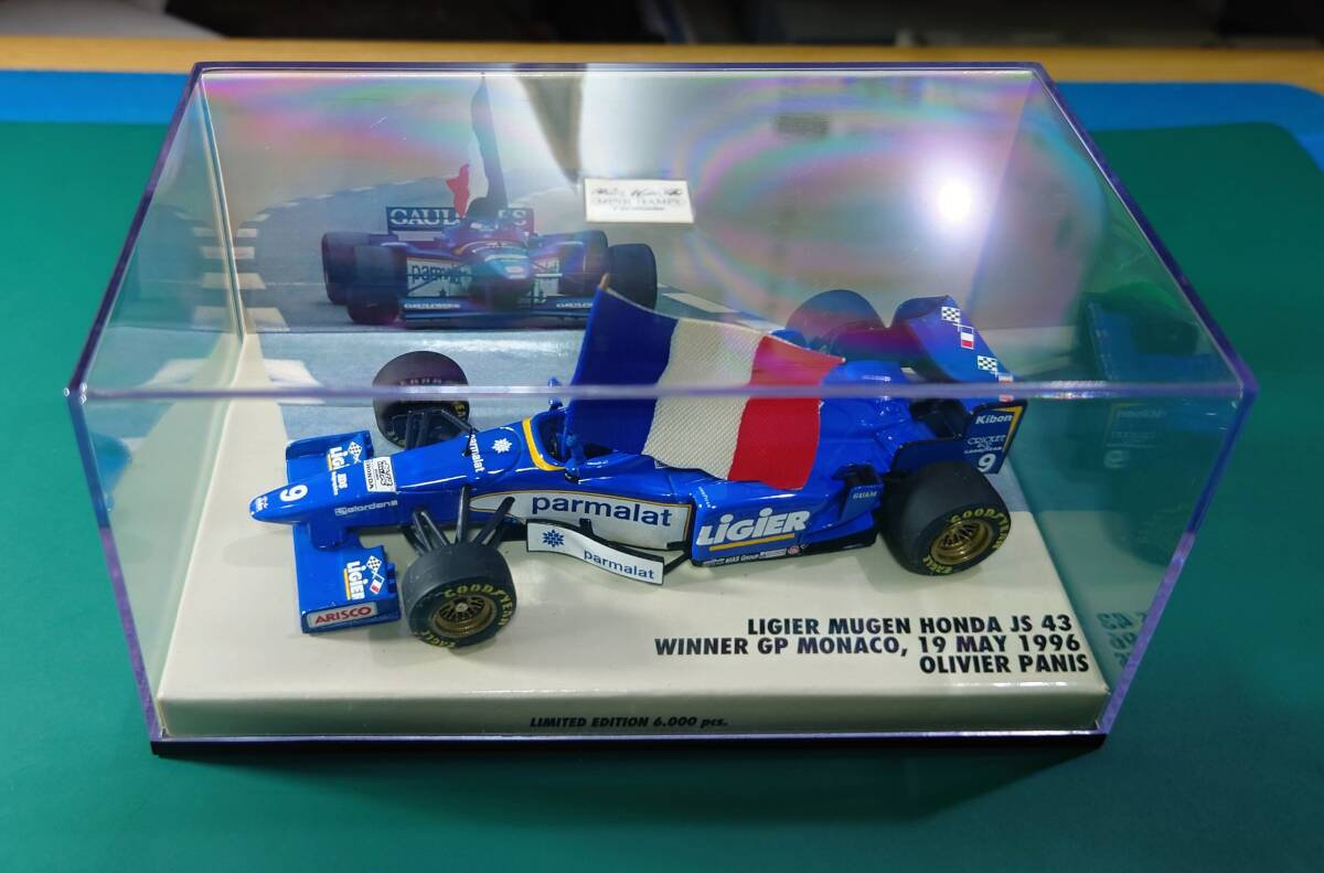 【レア品】 ミニチャンプス製 1/43 リジェ・無限ホンダ JS43 (パニス)モナコGP優勝記念モデル ★ シューマッハ、アレジ、ハッキネン