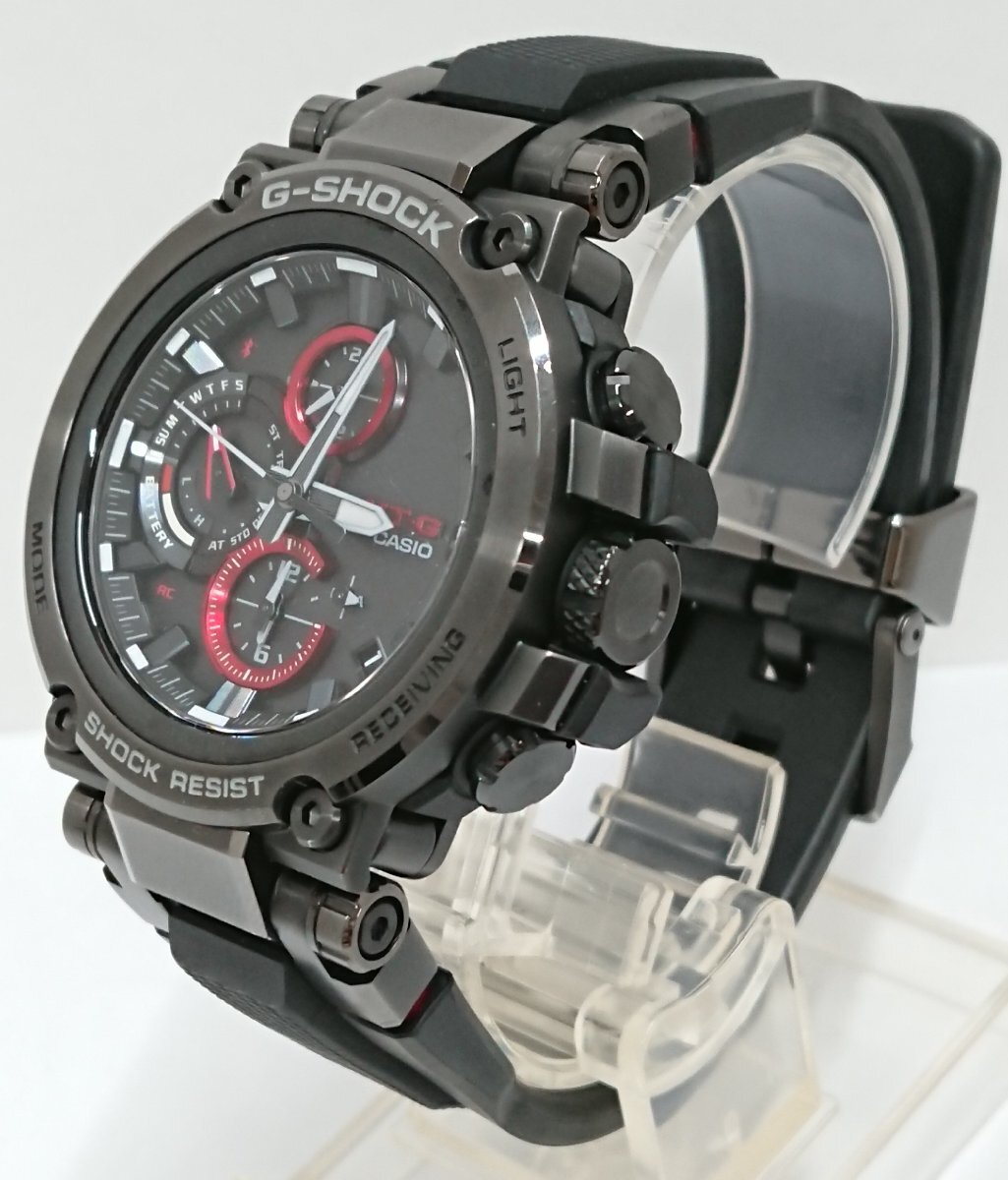 ライト點燈!!モバイルリンク機能!!CASIO/カシオ G-SHOCK MT-G ソーラー電波時計 MTG-B1000B-1AJF 腕時計 ウォッチ USED品 付屬品付＊