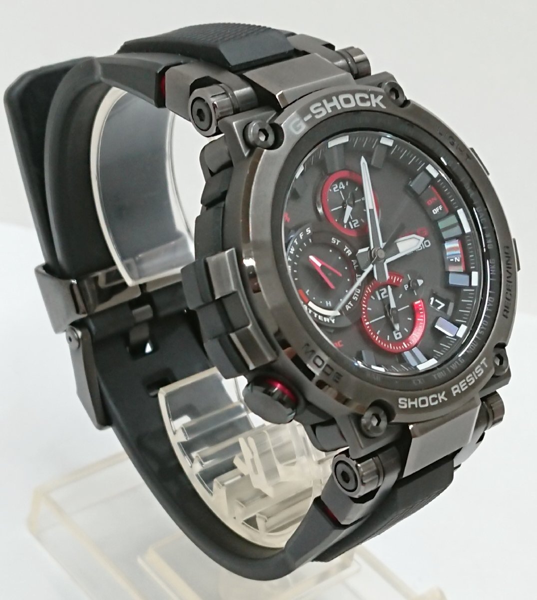 ライト點燈!!モバイルリンク機能!!CASIO/カシオ G-SHOCK MT-G ソーラー電波時計 MTG-B1000B-1AJF 腕時計 ウォッチ USED品 付屬品付＊