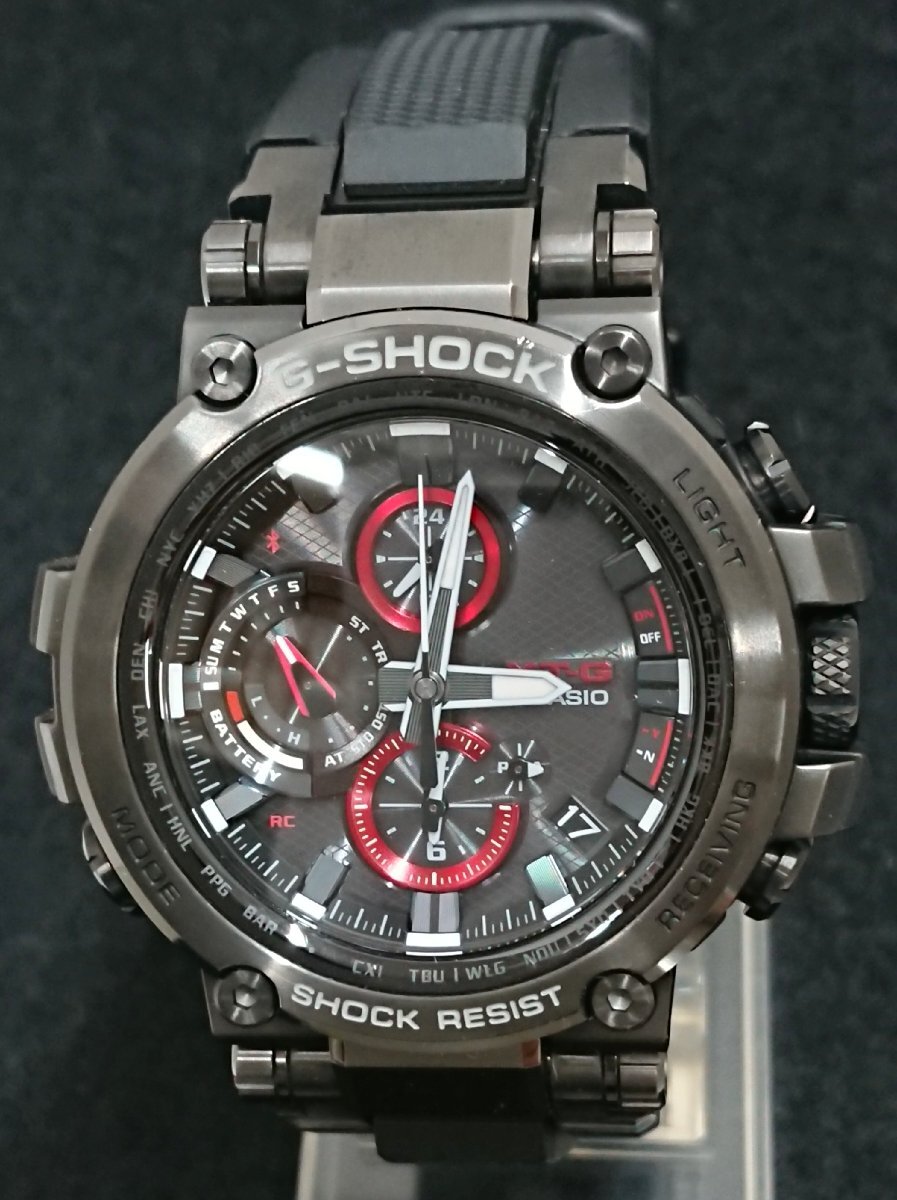 ライト點燈!!モバイルリンク機能!!CASIO/カシオ G-SHOCK MT-G ソーラー電波時計 MTG-B1000B-1AJF 腕時計 ウォッチ USED品 付屬品付＊
