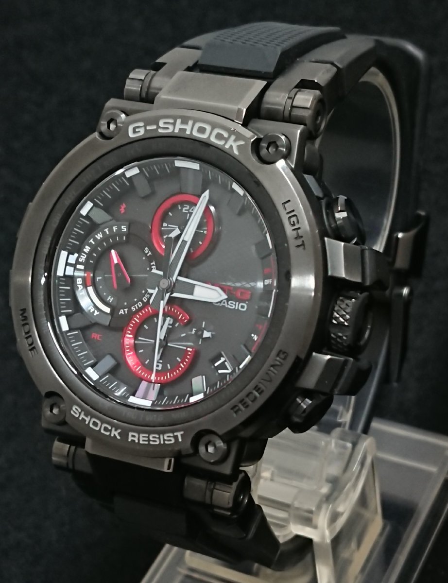 ライト點燈!!モバイルリンク機能!!CASIO/カシオ G-SHOCK MT-G ソーラー電波時計 MTG-B1000B-1AJF 腕時計 ウォッチ USED品 付屬品付＊