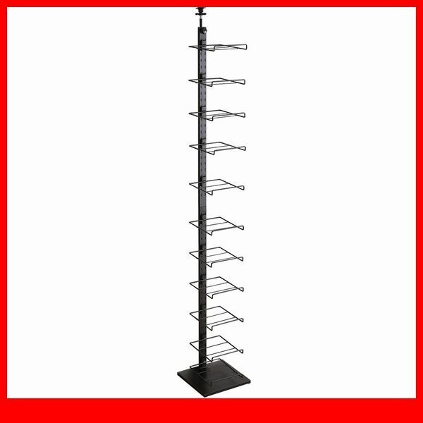 玄関収納★新品/ディスプレイ突っ張りシューズラック/省スペース 見せる収納 可動棚/ブラック/a1