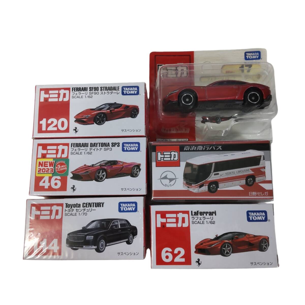 【未使用品】 フェラーリ ローマ トヨタセンチュリー ラフェラーリ 京浜急行バス トミカ　5点セット S69870RG