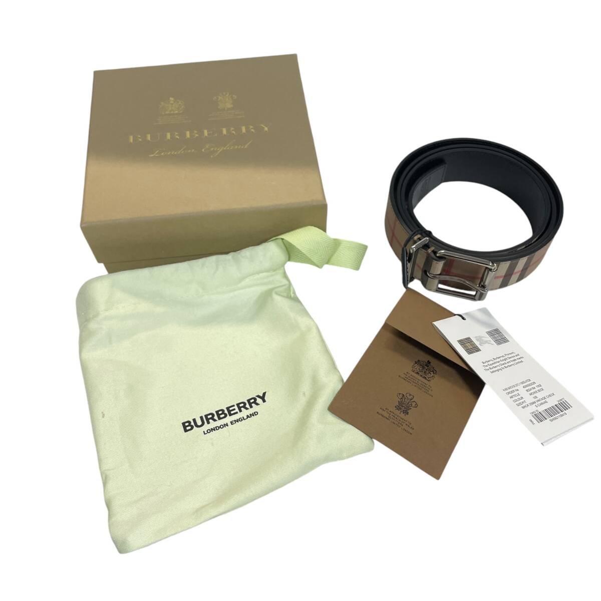 ◆未使用品タグ付き◆バーバリー BURBERRY ベルト コットン ベージュ 42/105 全長120cm 牛革 35mm 外箱有 X73969NI