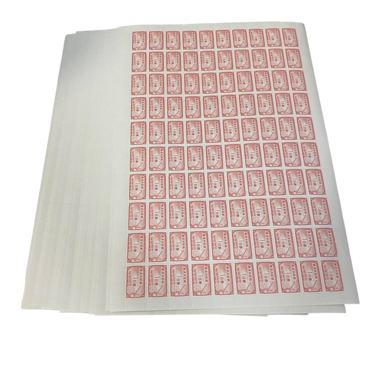 【未使用】 建退共証紙 額面総額1，056，000円 320円(1日券) 100枚×33シート 合計 : 3300枚 赤証紙 領収書可 L73625RL