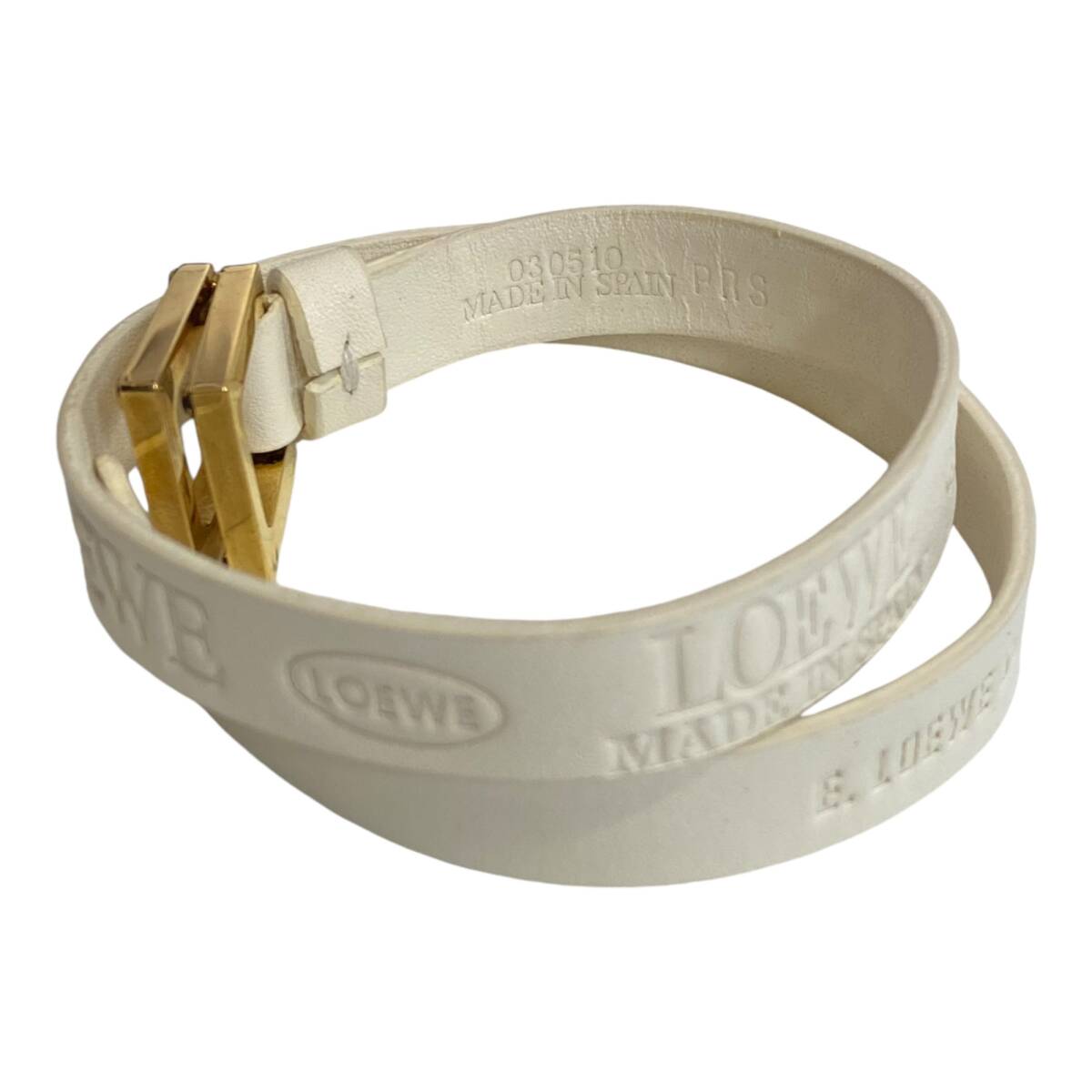 【中古品】 LOEWE ロエベ レザーブレス ホワイト ブレスレット ロゴ入り 箱 布袋あり W73578RD
