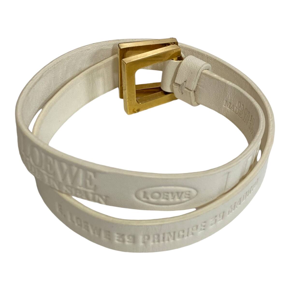 【中古品】 LOEWE ロエベ レザーブレス ホワイト ブレスレット ロゴ入り 箱 布袋あり W73578RD