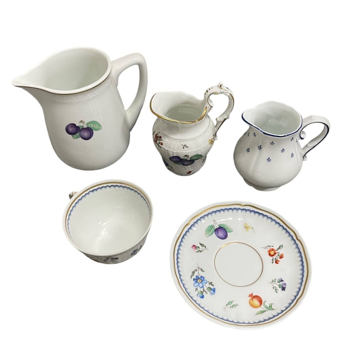 ◆中古品◆リチャードジノリ カップ＆ソーサー1客＆クリーマー2点＆ピッチャー1点 まとめ5点 イタリアンフルーツ 洋食器 茶器 kyR12011N