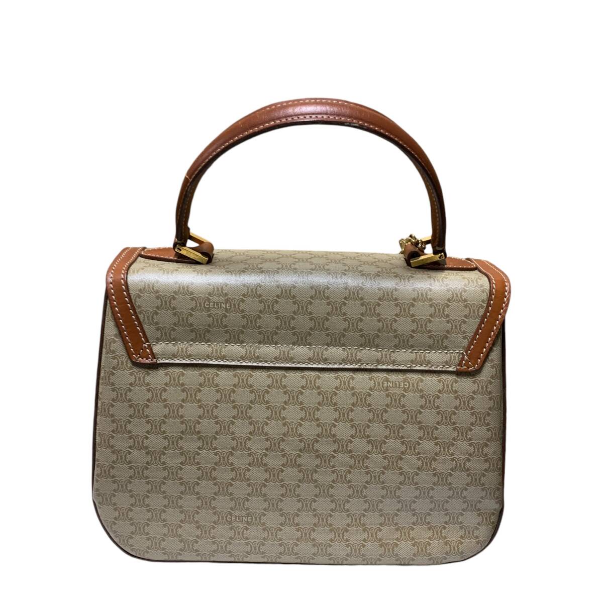 ◆中古品◆CELINE セリーヌ 2way マカダム ターンロック PVC ハンド ショルダー ハンド バッグ ベージュ系 ヴィンテージ R10-394NB