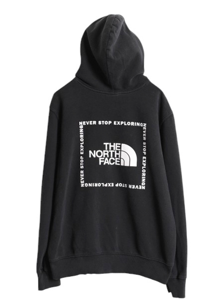 US企画 ノースフェイス 両面 プリント スウェット フード パーカー メンズ L / The North Face アウトドア トレーナー プルオーバー 黒