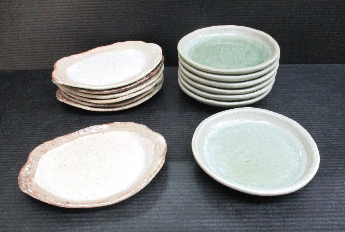 * 98447 мир тарелка 2 вид 14 листов Hagi др. мука .⑦φ16 × глубина 13 × высота 2. селадон ткань глаз ⑦ φ14 x2.2cm б/у *