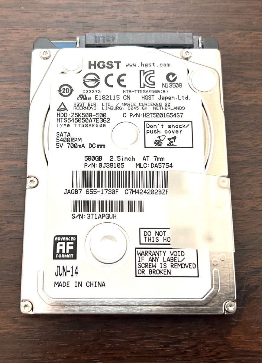 新品に近い使用少約389時間 HGST HDD 500GB SATA 2.5 インチ ハードディスク 薄型 7mm 正常 送料無料 ①