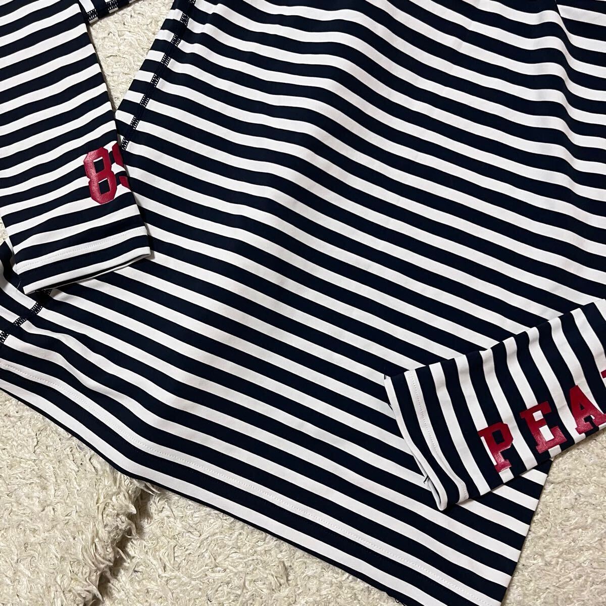 パーリーゲイツ モックネック ボーダー 高ストレッチ ホワイト a Bibian 比比昂- 美品PEARLYGATES パーリーゲイツモックネック