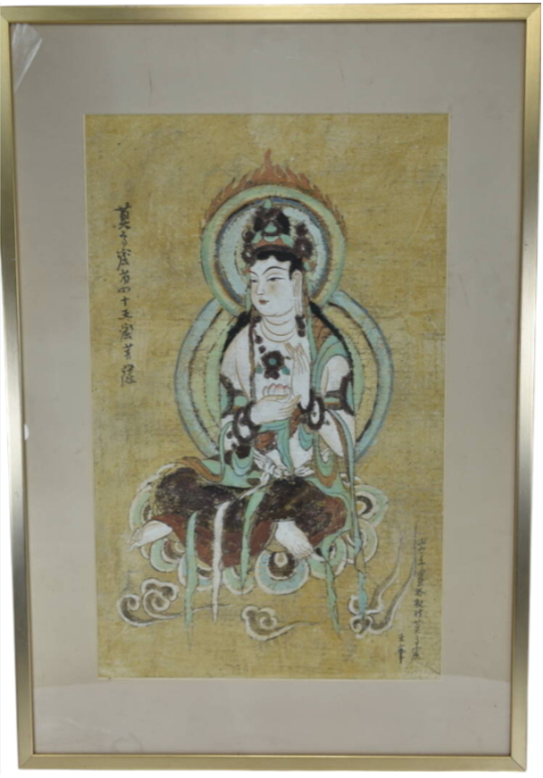 中国美術 絵画 古画 額装 布絵肉筆画 仏画 観音菩薩 中国美術絵画古画額装布絵肉筆画仏画観音菩薩