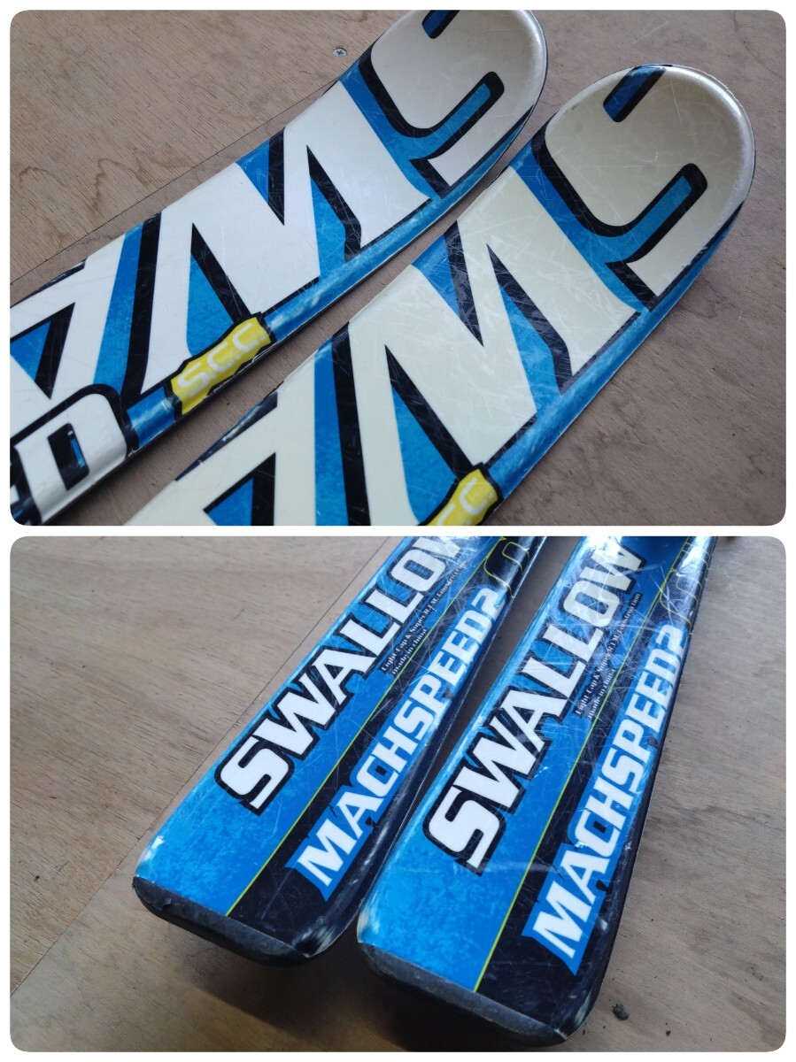 *12) SWALLOW MACHSPEED 130cm skis LOOK binding KIZAKI paul (pole) unused goods 100cm used ③