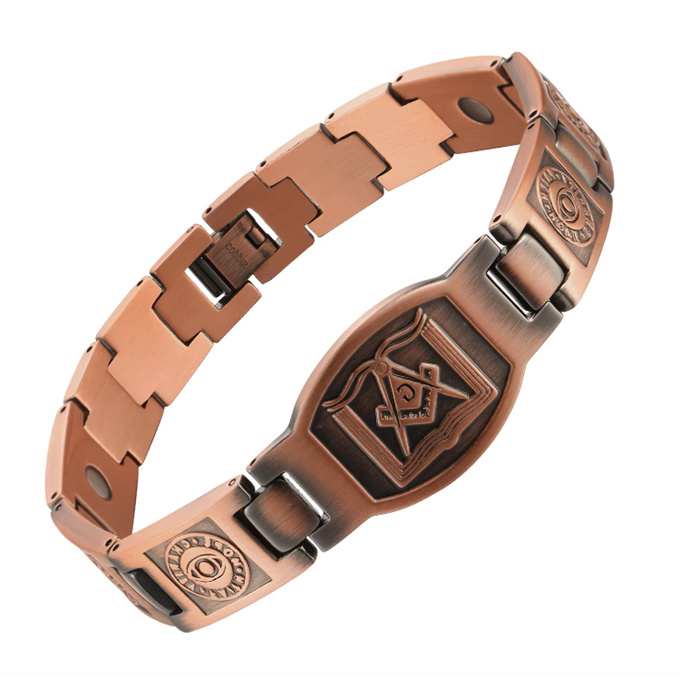 電磁波対策 フリーメーソンのマーク 純銅磁気 ブレスレット ハンドメイド 手作り 血行促進 銅ブレスレット SSP171