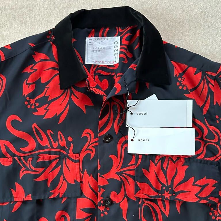 黒2新品 sacai メンズ フローラル プリント 半袖シャツ ブラック 黒2新品 sacai メンズ フローラル プリント 半袖シャツ ブラック