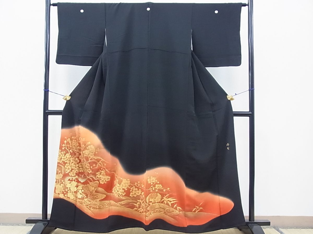 平和屋着物■豪華黒留袖　作家物　花鳥文　暈し染め　金彩　逸品　BAAJ8630bs
