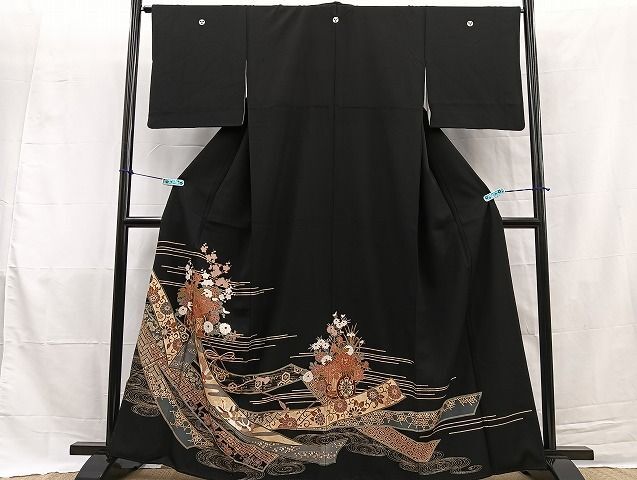 平和屋着物■豪華黒留袖　熨斗吉祥花車文　金彩　逸品　BAAI2582gt