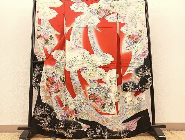 平和屋着物■豪華振袖　束ね熨斗雲取り扇面花文　暈し染め　金銀彩　逸品　BAAJ8156yt