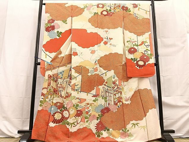 平和屋着物■豪華振袖　駒刺繍　御所車花文　金彩　逸品　BAAJ3701hv