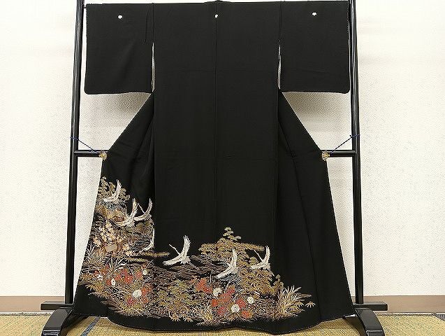 平和屋着物■豪華黒留袖　駒刺繍　浜松飛鶴文　金彩　逸品　BAAJ1842pk
