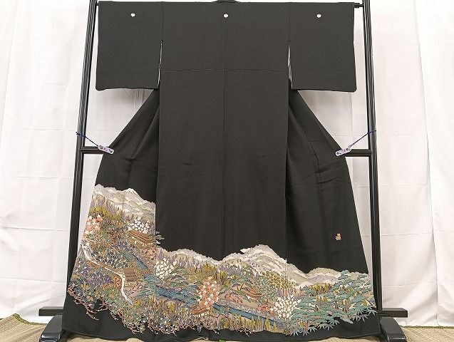 平和屋着物■豪華黒留袖　作家物　御所解遠山花文　逸品　BAAK0823hv