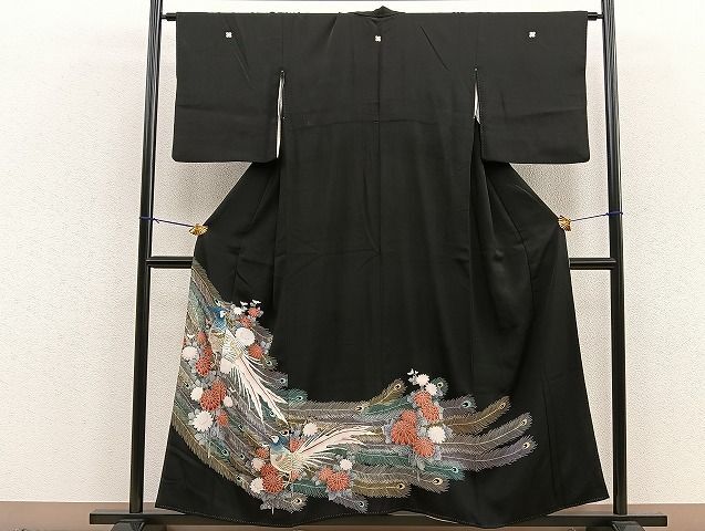 平和屋着物■豪華黒留袖　刺繍　孔雀菊文　金彩　逸品　BAAJ5080hz