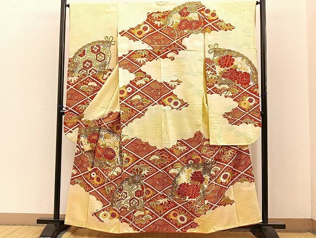平和屋着物■豪華振袖　駒刺繍　桧扇吉祥花文　金彩　逸品　BAAJ2940ct