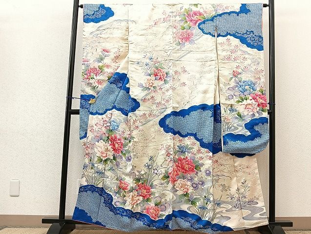 平和屋着物■豪華振袖　絞り　駒刺繍　雲取り流水牡丹文　金彩　逸品　BAAJ5065hz