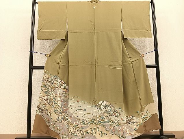 平和屋着物■豪華色留袖　友禅　駒刺繍　光琳松　飛鶴吉祥花文　暈し染め　金銀彩　逸品　BAAI8659gt