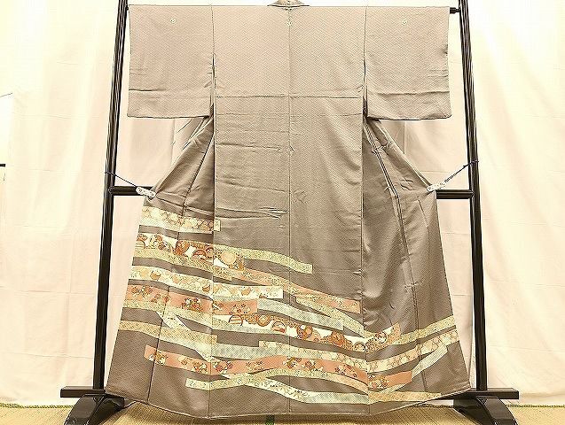 平和屋着物■豪華色留袖　刺繍　鬘帯吉祥花文　金彩　逸品　BAAI7642yc