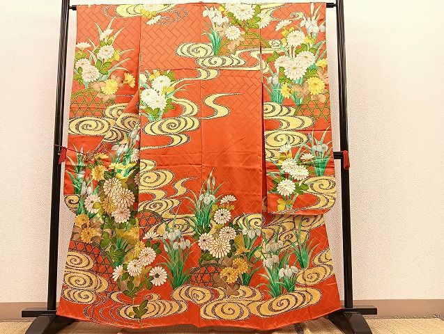 平和屋着物■豪華振袖　駒刺繍　籬流水菊花文　たたき染め　金彩　逸品　BAAJ7400pk