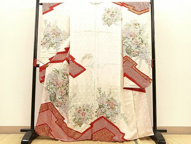平和屋着物■豪華振袖　手描き　絞り　松皮菱花籠文　金彩　逸品　BAAJ7423pk