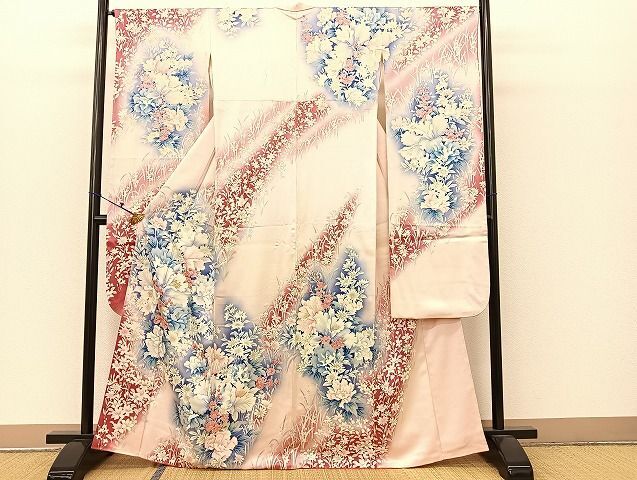 平和屋着物■豪華振袖　駒刺繍　草花文　暈し染め　金銀彩　逸品　BAAJ7475pk