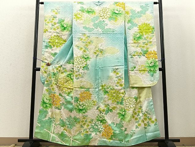 平和屋着物■豪華振袖　駒刺繍　草花文　暈し染め　金彩　逸品　BAAK1844hj