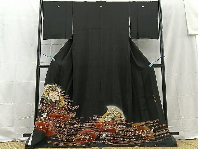 平和屋着物■豪華黒留袖　ロング丈　作家物　刺繍　名物裂段文　暈し染め　金彩　逸品　BAAK3048fc